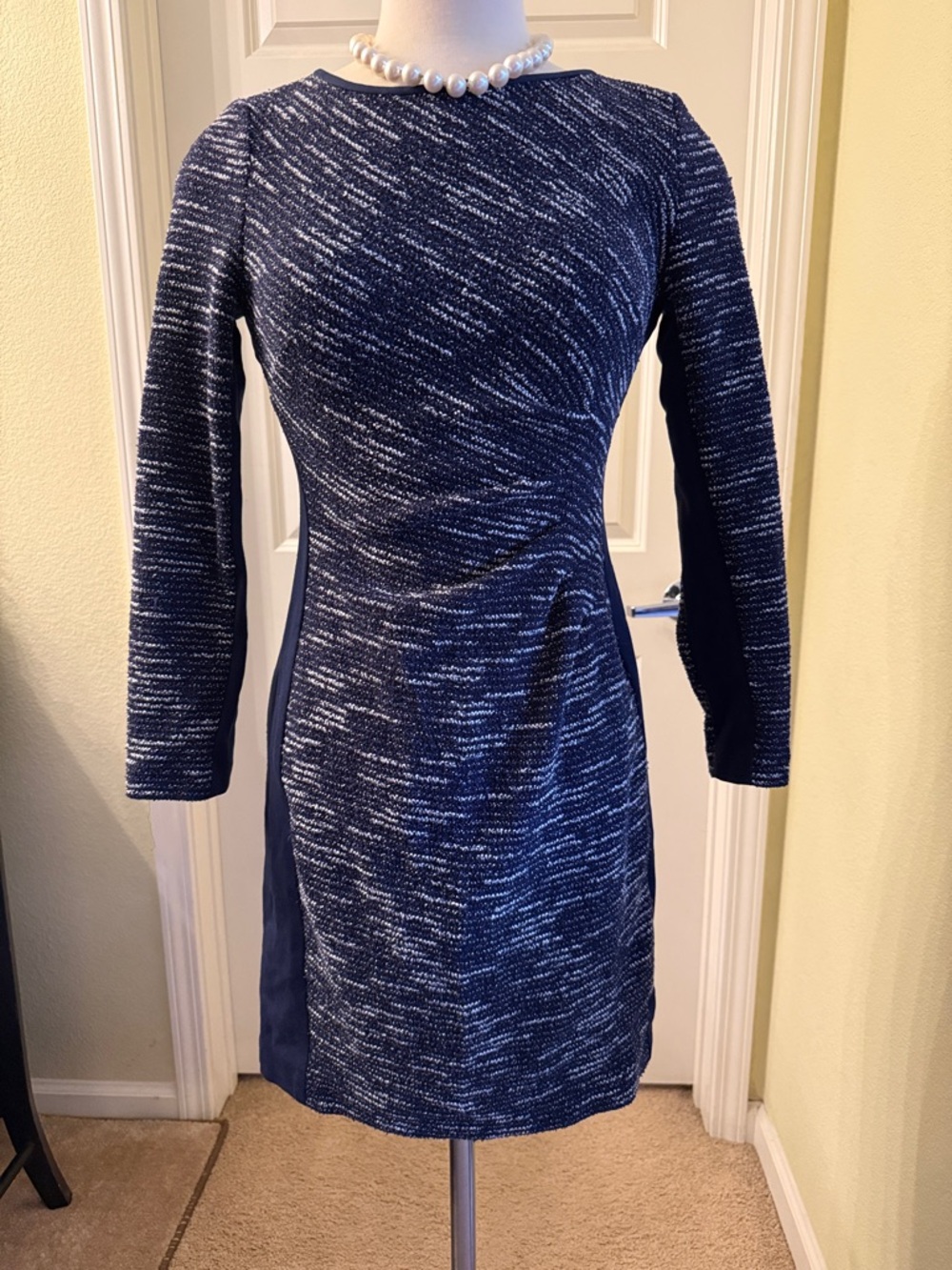 Lauren Ralph Lauren Navy and White Tweed Midi Dress Size 4P